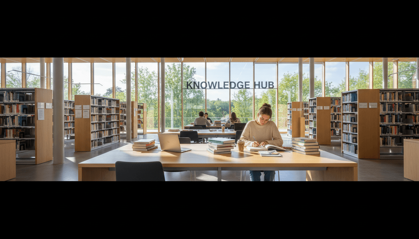 Student studying in a bright modern library environment