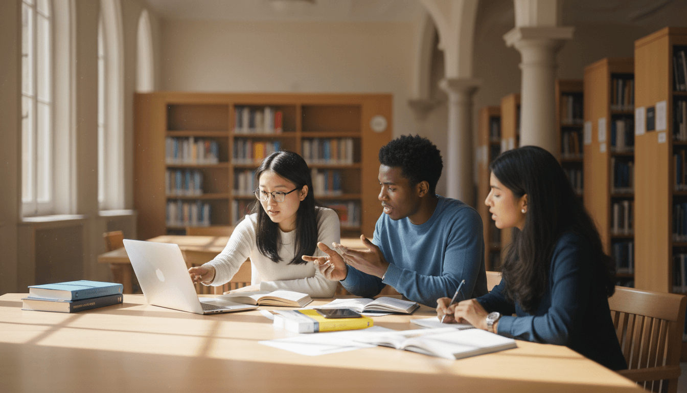 Students at university library